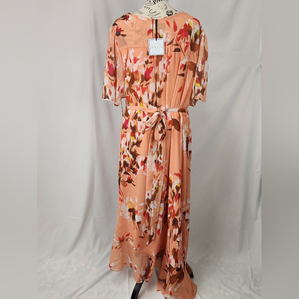 NWT Premier Amour Peach Floral Wrap Dress, size 16 - Picture 2 of 11